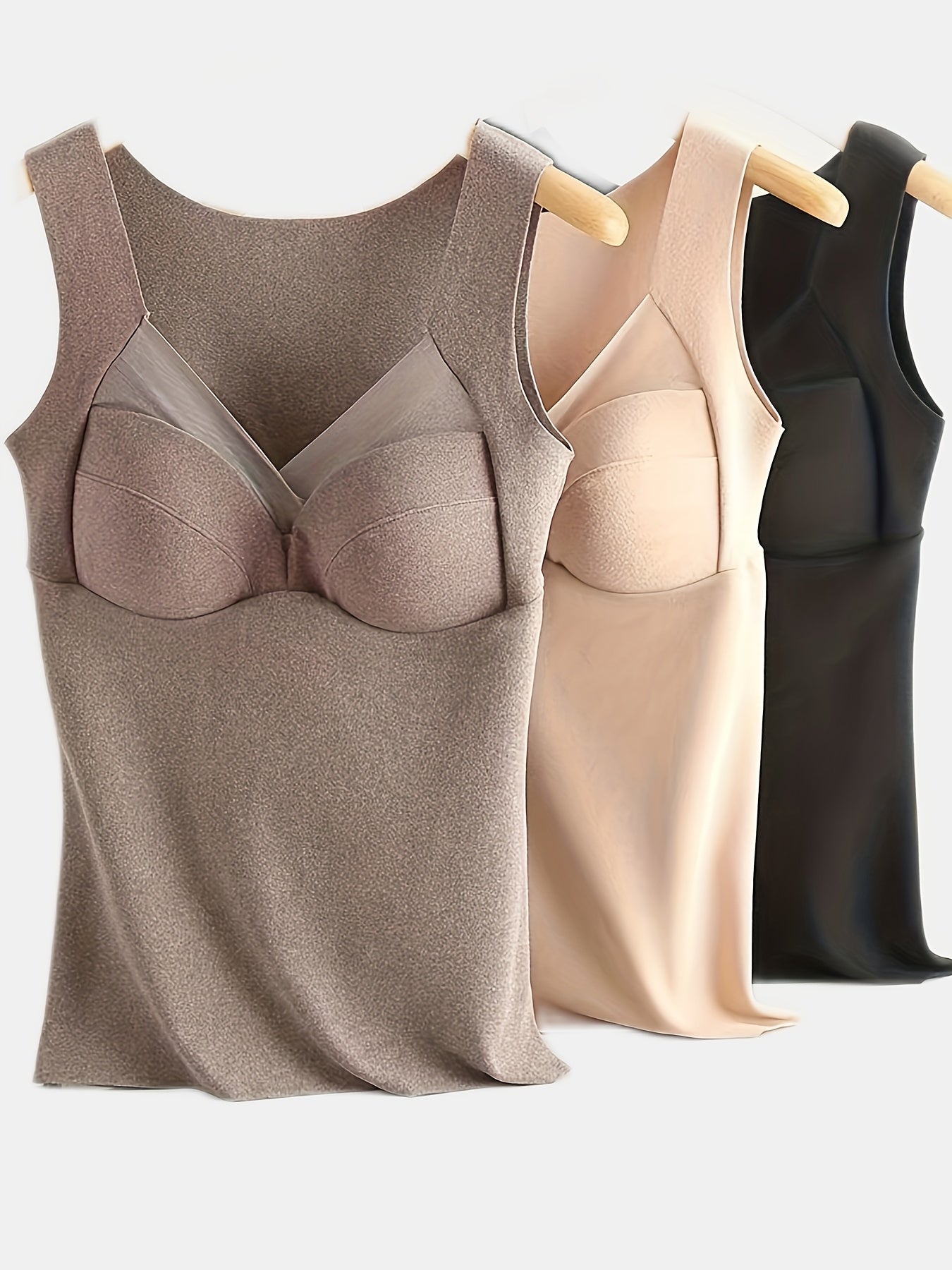 3pcs Contrast Mesh Tank Tops V Neck Slim Fit Thermal Top