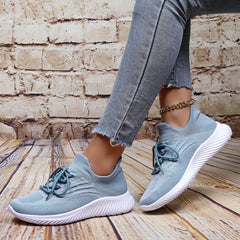 Women's Breathable Knit Sneakers Closed Toe Lace Up Shoes Lightweight