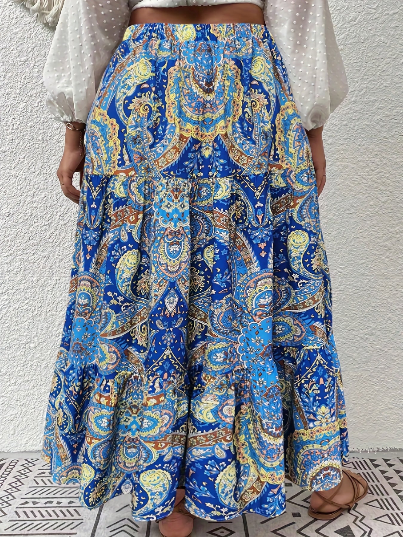 Boho Skirt Women's Plus Paisley Print High Rise A line Maxi Skirt