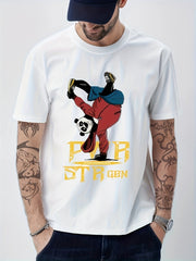 Cotton Anime Panda Print Men's Graphic Crew Neck T shirt Casual Comfy Tee
