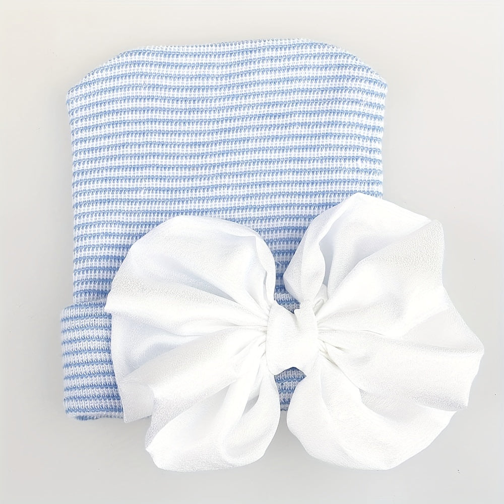 Newborn Baby Knitted Hat with Pink Bow for Baby Shower