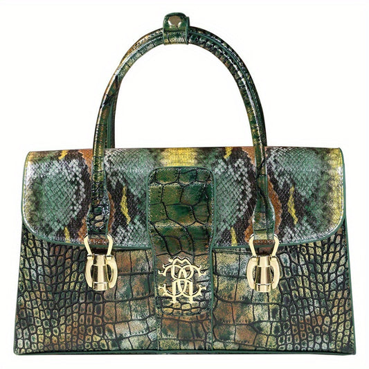 Stylish Green Women's Handbag Shoulder & Handbag Split Leather Magnetic Closure