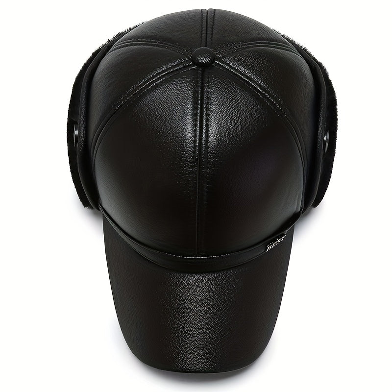 Men's Winter Velvet PU Leather Baseball Cap Outdoor Warm Hat