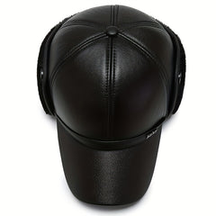 Men's Winter Velvet PU Leather Baseball Cap Outdoor Warm Hat