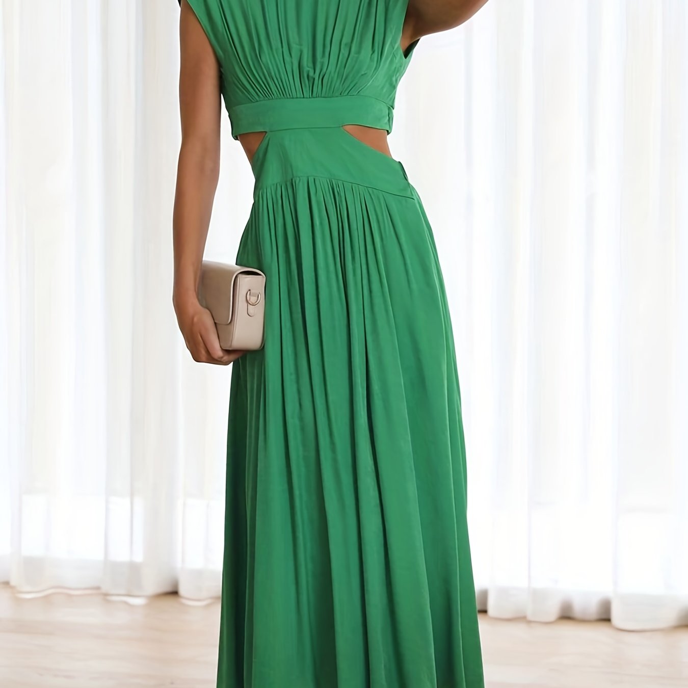 Sexy Ruched Maxi Dress Cap Sleeve