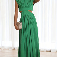 Sexy Ruched Maxi Dress Cap Sleeve