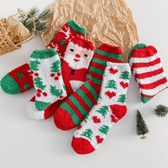 6 Pairs Cartoon Christmas Print Socks Comfy & Fuzzy Warm Stockings
