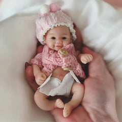 6 Inch Silicone Reborn Kids Doll Soft Hand Painted Full Body with Pink Sweater