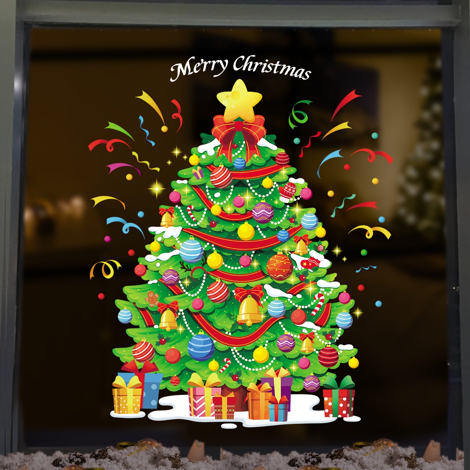 Christmas Window Clings Merry Christmas Tree Gift Pattern Decals