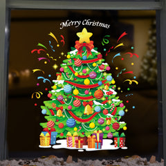 Christmas Window Clings Merry Christmas Tree Gift Pattern Decals