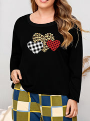Plus Size Heart Print Long Sleeve Pajama Top