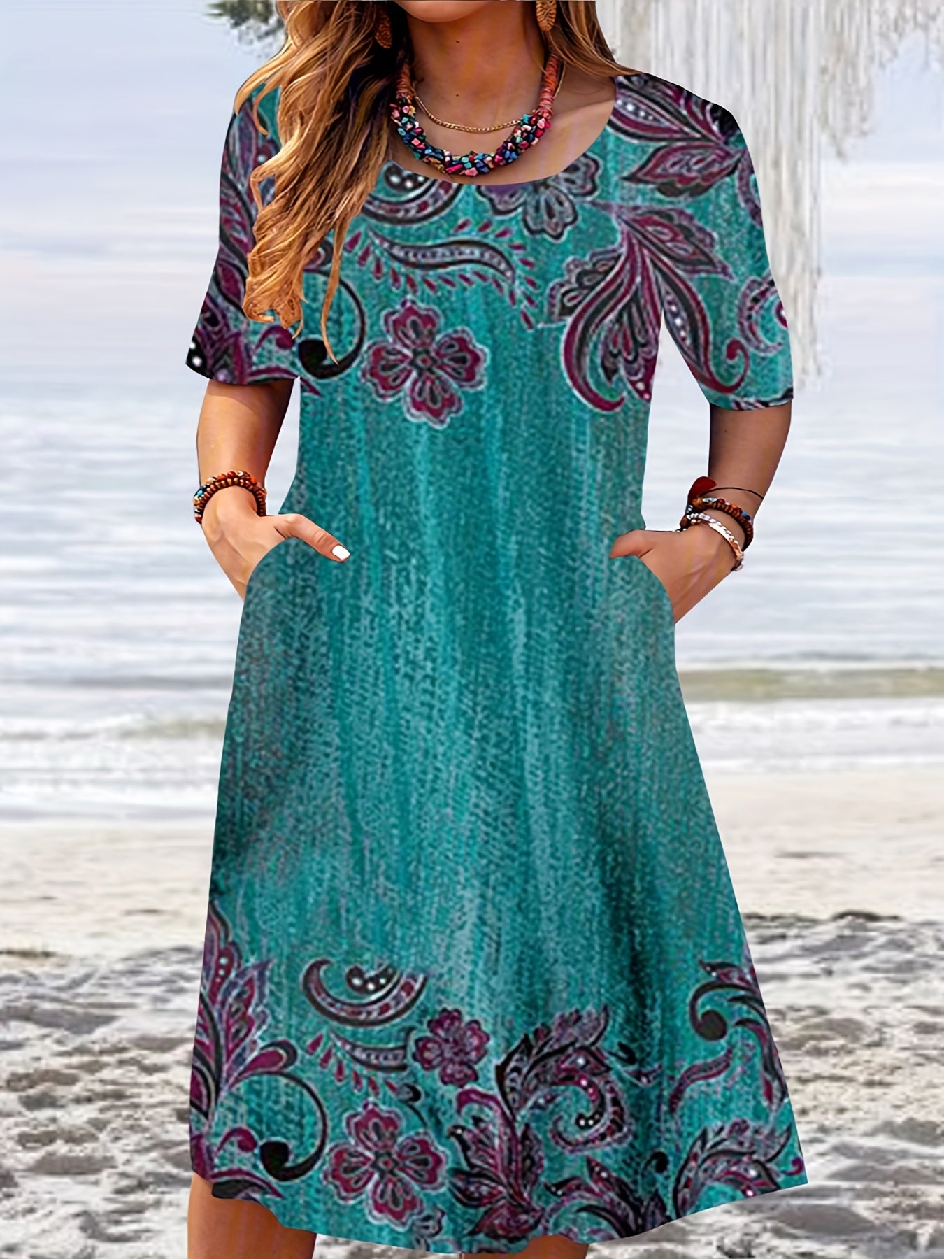Floral Print Dress w/ Pockets