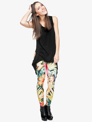 Floral Print High Waist Skinny Leggings Bohemian Stretchy Long Length