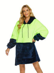 Colorblock Hooded Robe Warm & Cozy Long Sleeve Lounge Robe