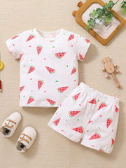 2pcs Baby Girls Watermelon Print Tee & Shorts Set Toddler Clothes