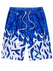 Coconut Palm & Dog Pattern Beach Shorts Men's Quick Drying Waist Drawstring Shor