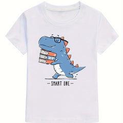 Dino Print Letter Graphic Short Sleeve Crew Neck Tops T shirt For Kids