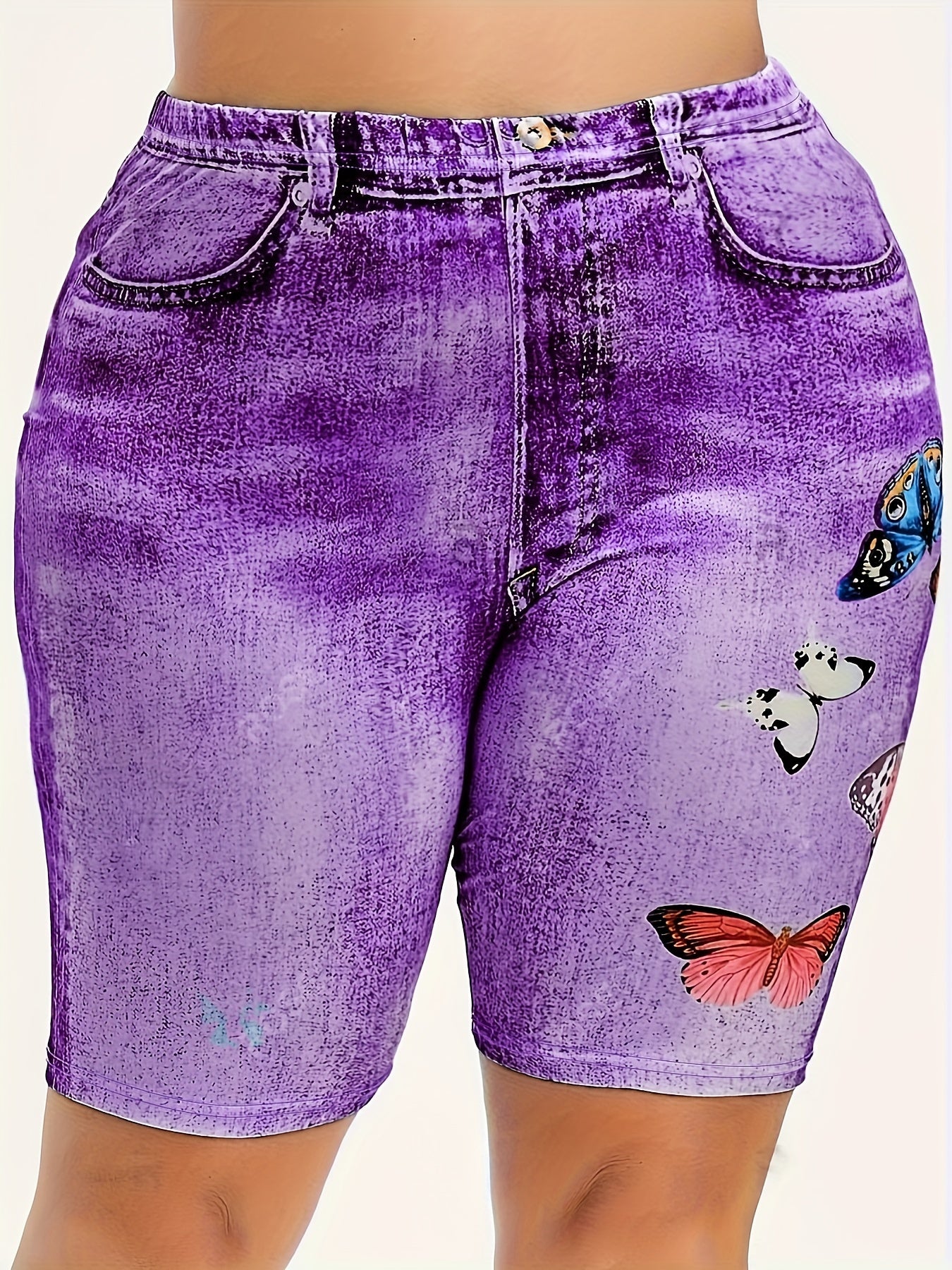 Women's Butterfly Denim Yoga Running Shorts