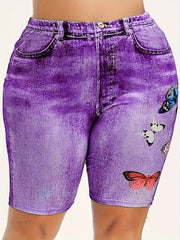 Women's Butterfly Denim Yoga Running Shorts