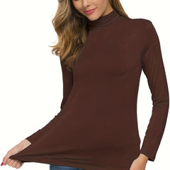 Thin Fleece Warm Long Sleeve Bottoming Top Solid High Stretch Top