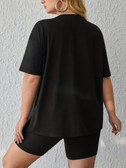 Women's Plus Size Dog Footprint & Letter Print Tee & Shorts Outfits 2pcs Set