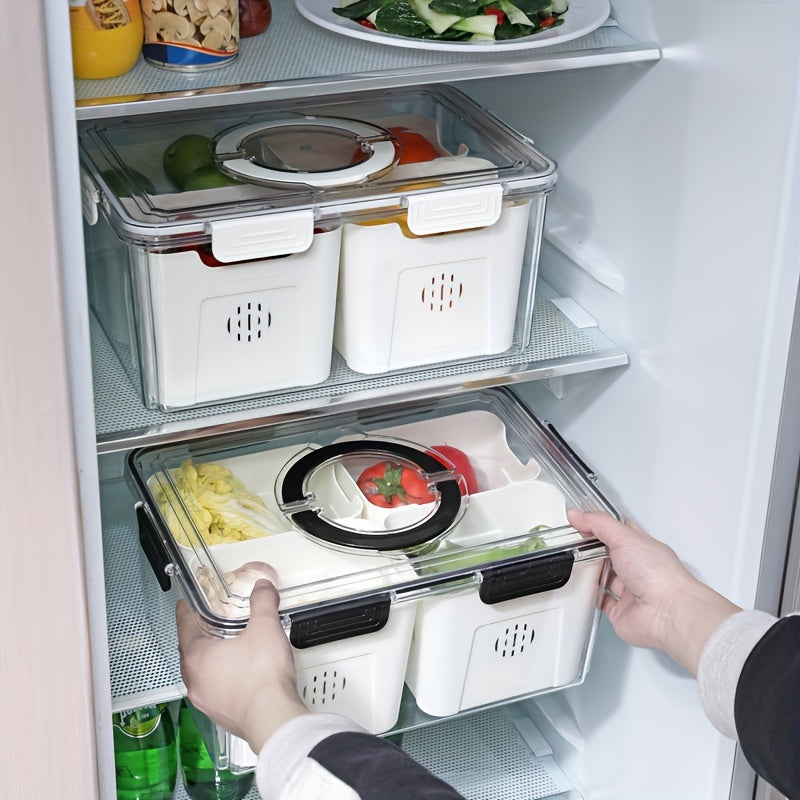 Kitchen Storage Box for Vegetables and Fruits, Fresh-keeping, Sub-grid Drain Box