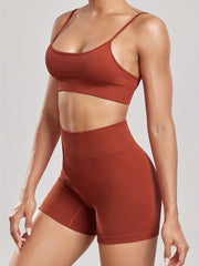 Solid Ribbed Yoga Set Sports Bra & High Waist Shorts