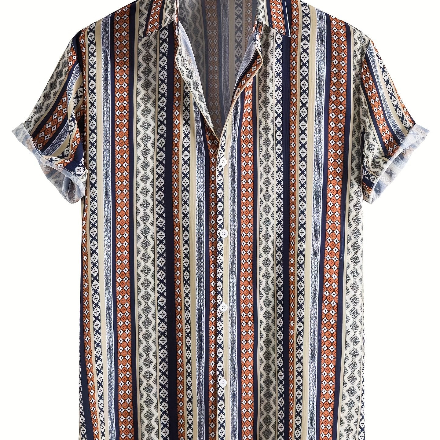 Ethnic Style Stripe Print Men's Casual Short Sleeve Shirt