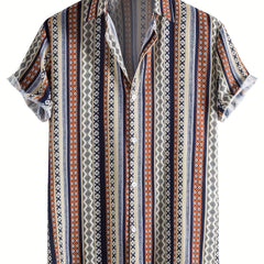 Ethnic Style Stripe Print Men's Casual Short Sleeve Shirt