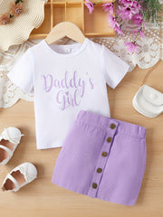 Toddler Baby Girls T Shirt Letter Print Round Neck Short Sleejsonves & Skirt Set