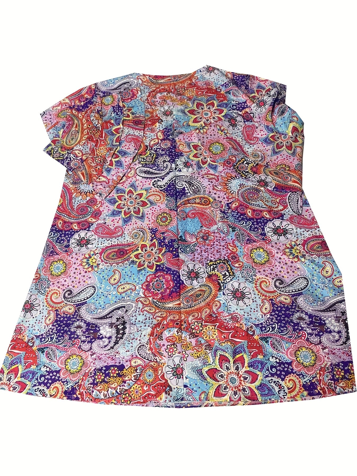 Boho Paisley Print Bell Sleeve V Neck Mini Dress