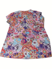 Boho Paisley Print Bell Sleeve V Neck Mini Dress