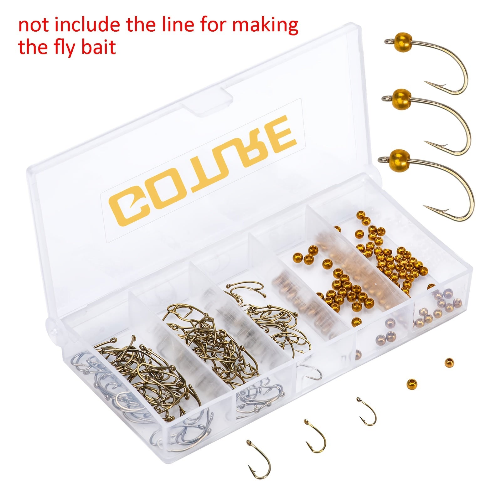 240pcs Fly Barb Hooks & Bead Heads Kit High Carbon Steel Plastic Box