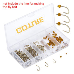 240pcs Fly Barb Hooks & Bead Heads Kit High Carbon Steel Plastic Box