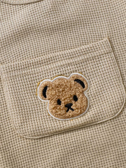 Baby Girls Romper Knit Clothes Waffle Bear Pocket Onesie