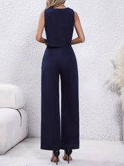 Casual Solid 2pc Set Sleeveless Tank Top & Pleated Pants Outfit