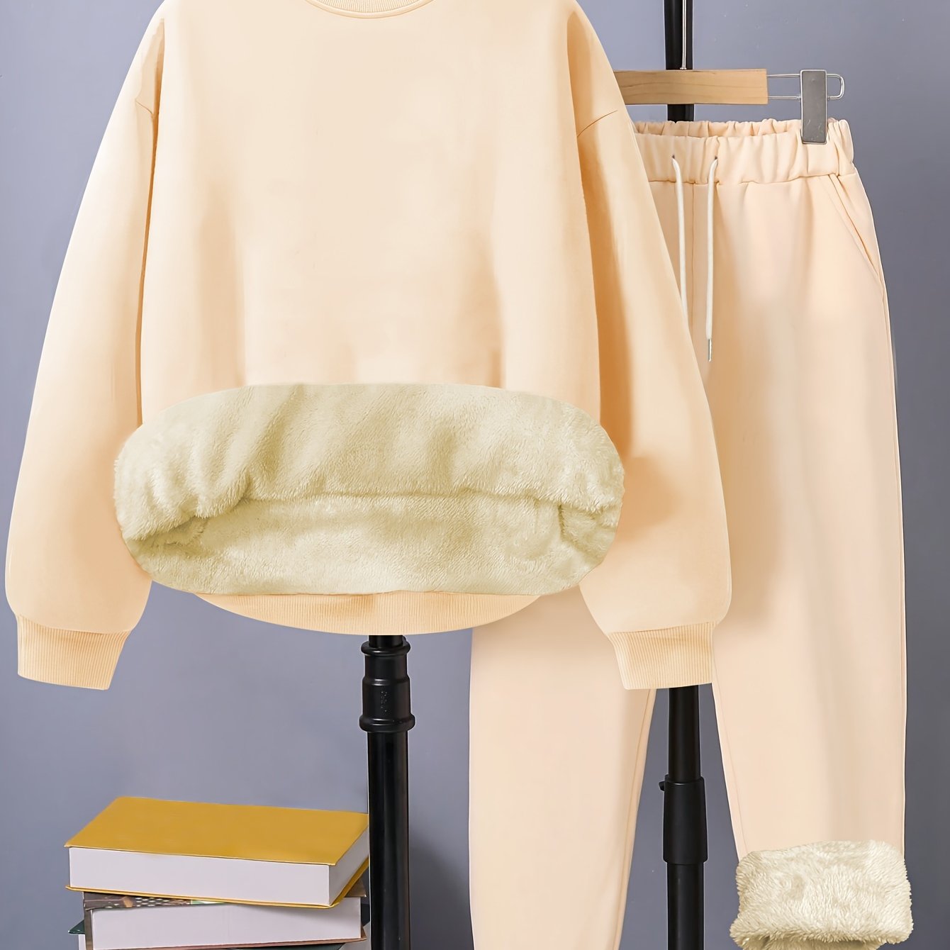 Casual Outfits Set Women's Plus Solid Long Sleeve Top & Pants Set
