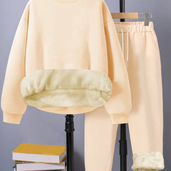 Casual Outfits Set Women's Plus Solid Long Sleeve Top & Pants Set