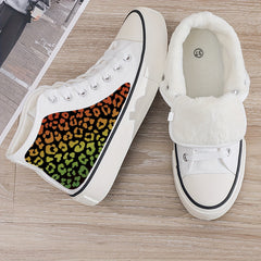 Leopard Print Plush Lined Chunky Canvas Sneakers