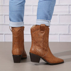 Women's Western Cowgirl Boots Pointed Toe Floral Embroidered Ankle Boots