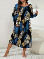 Retro Loungewear Dress Women's Plus Leopard & Paisley Print