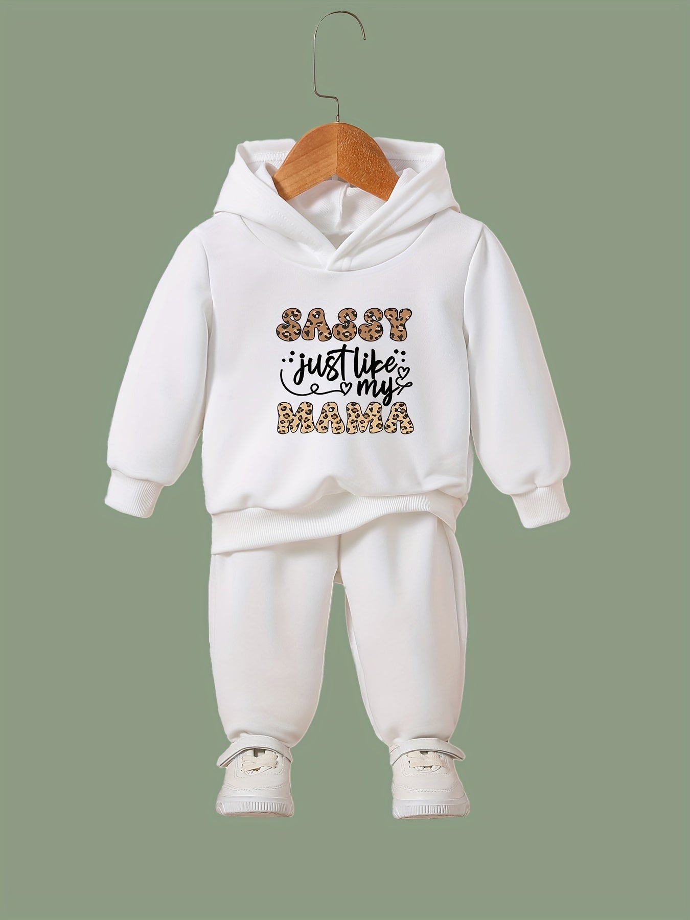 Mama Pattern Long Sleeve Hooded Sweatshirt & Sweatpants Set