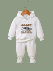 Mama Pattern Long Sleeve Hooded Sweatshirt & Sweatpants Set