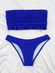 Frill Tube Top Smocked Fabrics High Cut Two Piece Swimsuit
