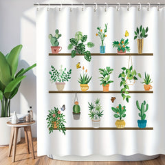 Succulent Plants Shower Curtain Cactus Potted Fabric Bathroom Curtains