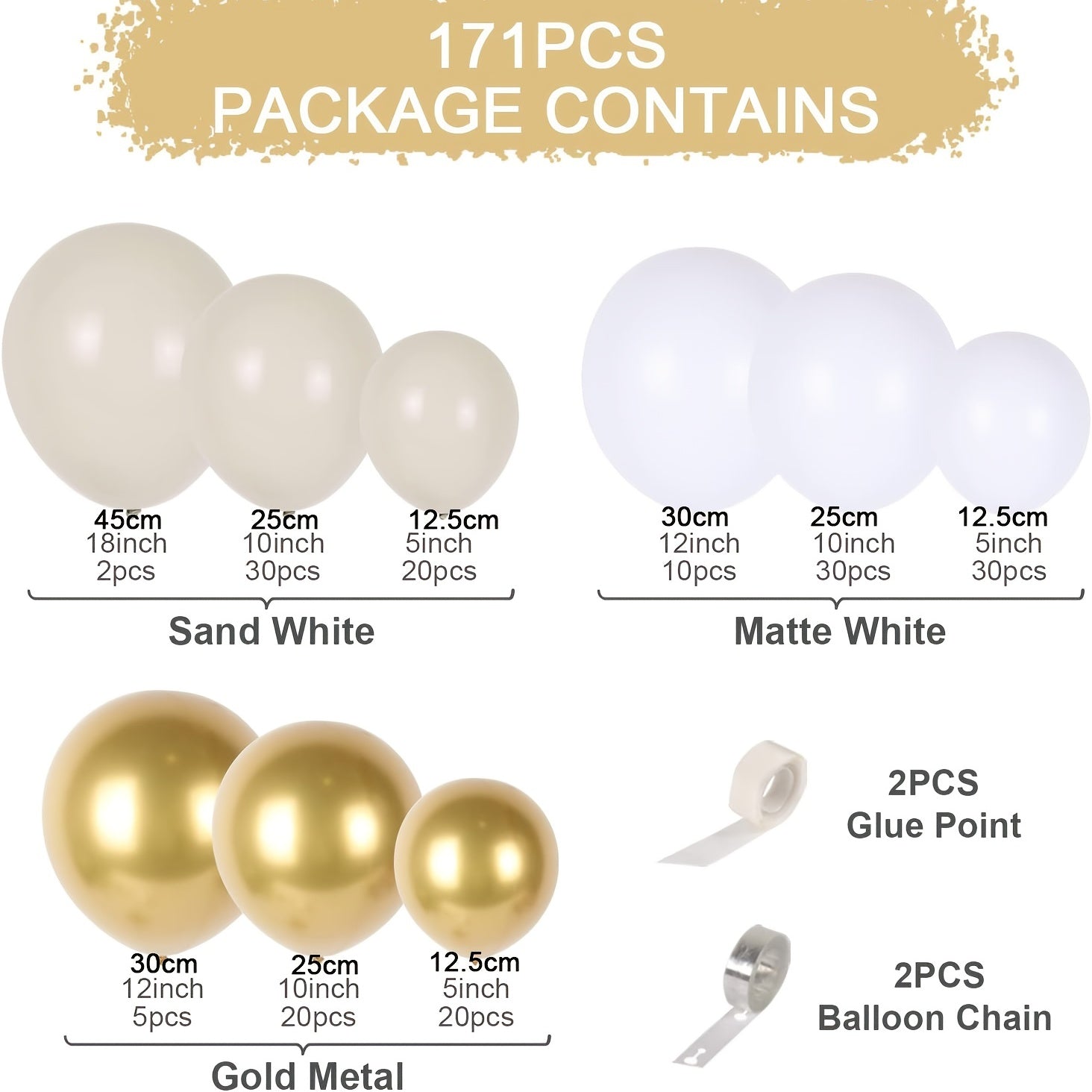 Golden Balloon Garland Kit 171pcs & Latex Balloons Arch Kit