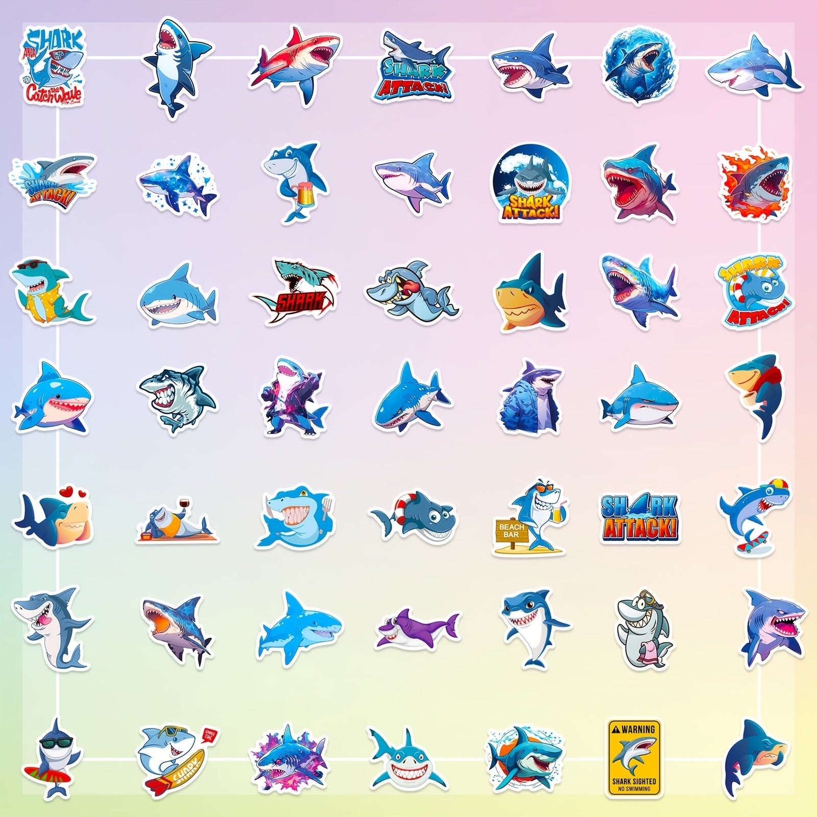 50pcs Shark Stickers Marine Animal Waterproof Vinyl Stickers DIY Travel