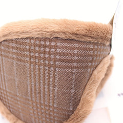 Men's Plaid Winter Cycling Ear Warmers Brown & Gray Checkered Pattern