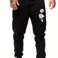 Smile Print Men's Drawstring Pocket Sweatpants Casual Comfy Jogger Pants