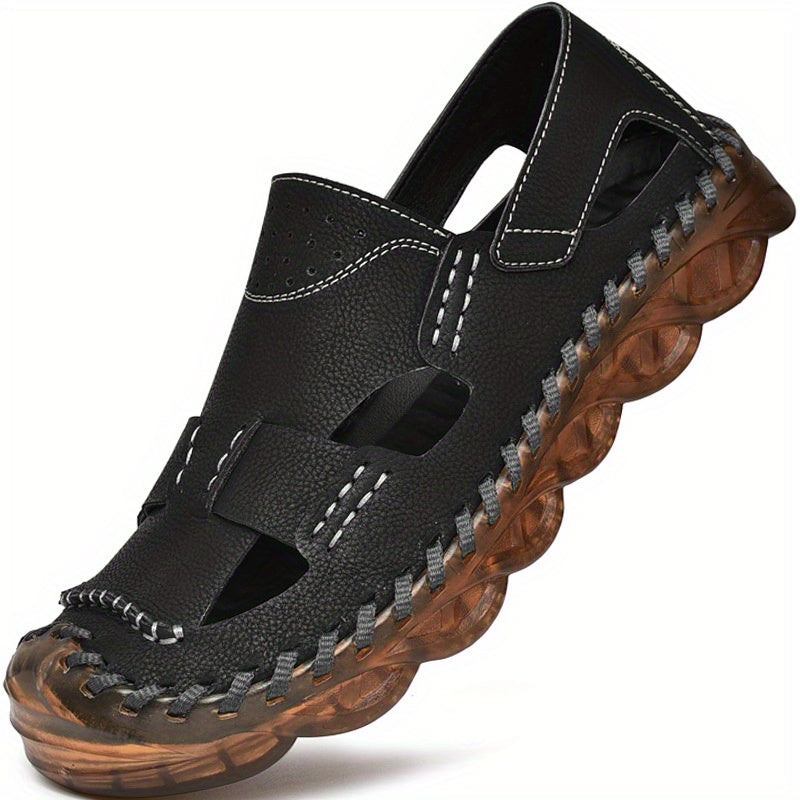 Men's Leather Sandals Non Slip Closed Toe Slide Shoes